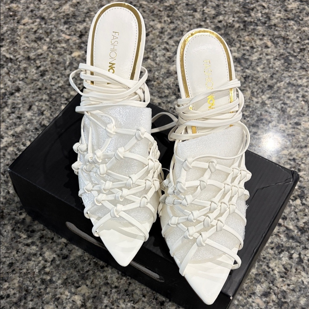 Fashion Nova Elegant White Lace-Up Heels - Picture 4 of 10
